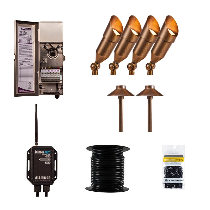 Alliance Bluetooth 6 Piece BL200-bt & AL150 LED Landscape Lighting Kit, Brass, itimerPRO (AL-BT-6-KIT) - Lighting Disty - AL-BT-6-KIT
