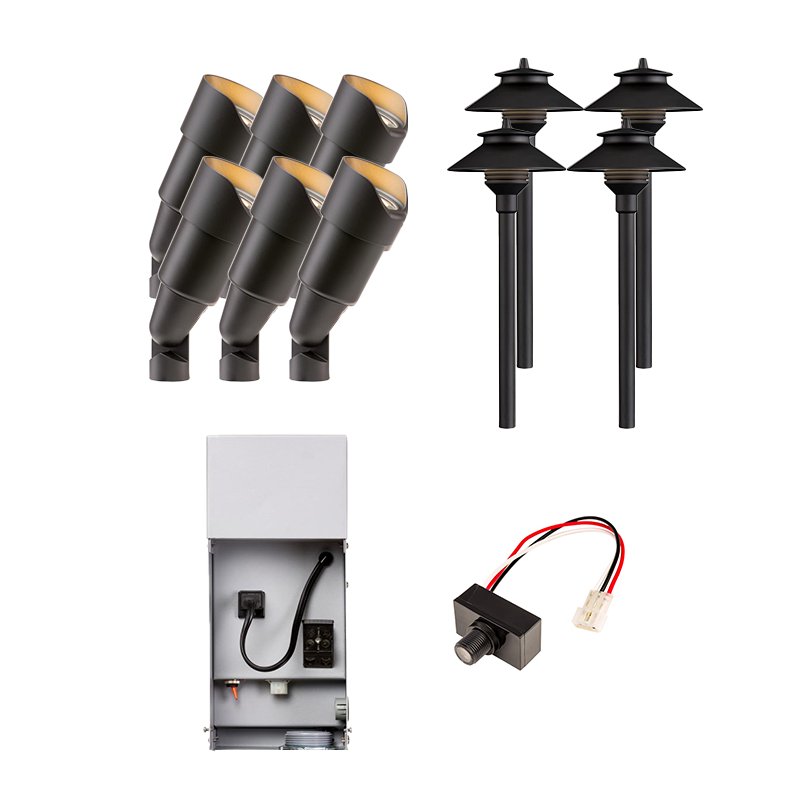 FX Luminaire 10 Piece RS & PL LED Landscape Lighting Kit, Black Finish, Photocell (FX-10-KIT-FB-PL-PC) - Lighting Disty - FX-10-KIT-FB-PL-PC