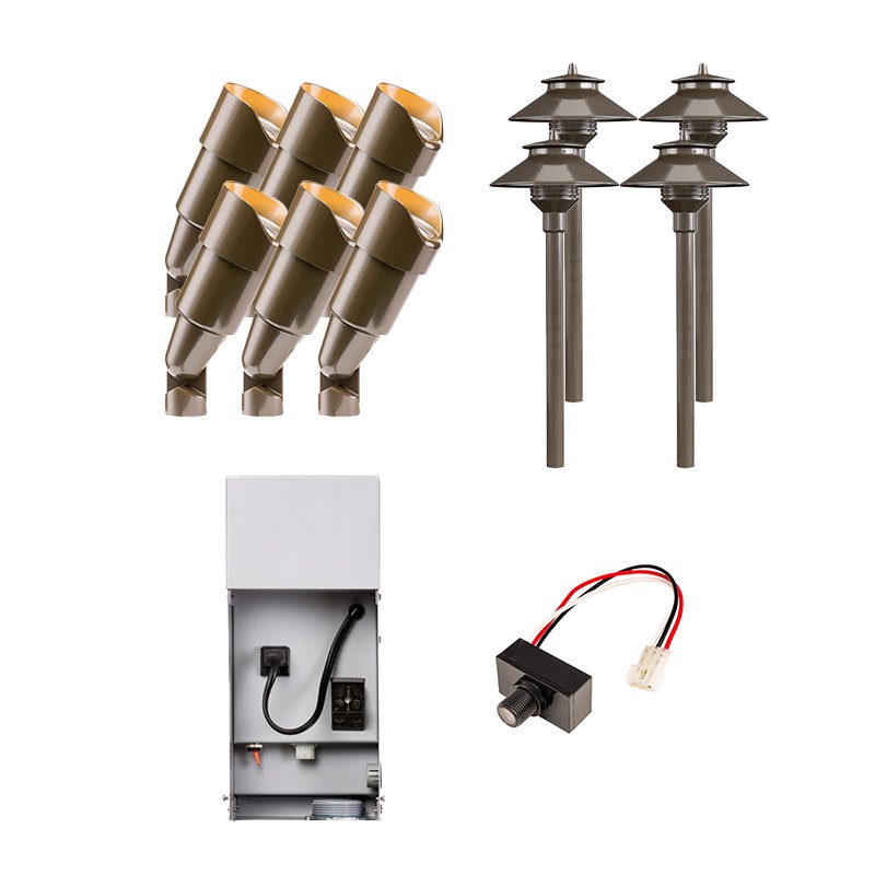 FX Luminaire 10 Piece RS & PL LED Landscape Lighting Kit, Bronze Finish, Photocell (FX-10-KIT-BZ-PL-PC) - Lighting Disty - FX-10-KIT-BZ-PL-PC