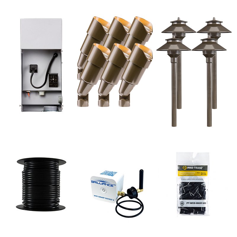FX Luminaire 10 Piece RS & PL LED Landscape Lighting Kit, Bronze Finish, Wi-Fi Control (FX-10-KIT-BZ-PL-SMART-WIRE) - Lighting Disty - FX-10-KIT-BZ-PL-SMART-WIRE