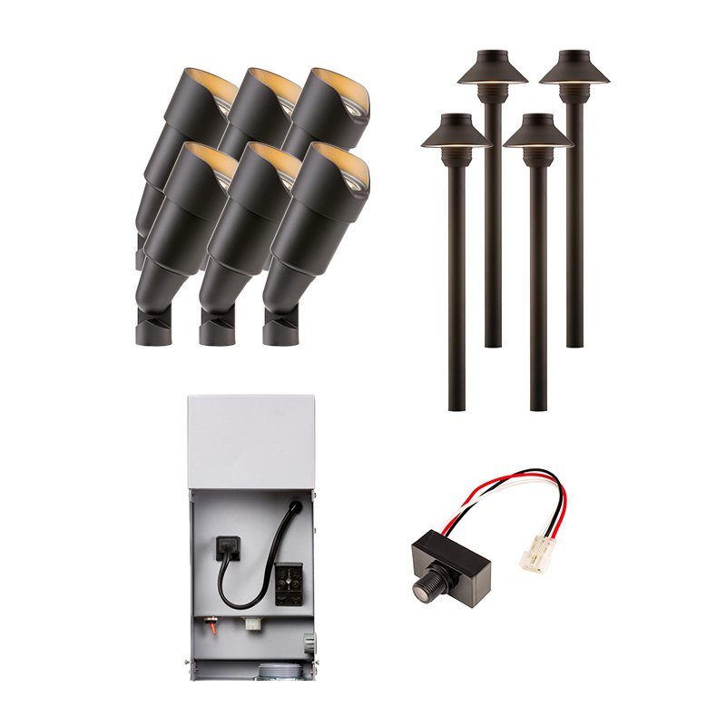 FX Luminaire 10 Piece RS & SP-A LED Landscape Lighting Kit, Black Finish, Photocell (FX-10-KIT-FB-SP-PC) - Lighting Disty - FX-10-KIT-FB-SP-PC