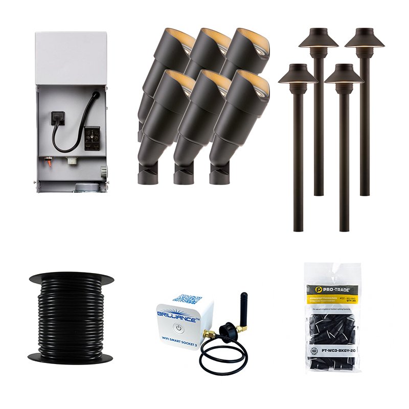 FX Luminaire 10 Piece RS & SP-A LED Landscape Lighting Kit, Black Finish, Wi-Fi Control (FX-10-KIT-FB-SP-SMART-WIRE) - Lighting Disty - FX-10-KIT-FB-SP-SMART-WIRE