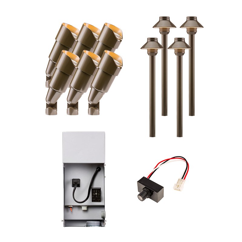 FX Luminaire 10 Piece RS & SP-A LED Landscape Lighting Kit, Bronze Finish, Photocell (FX-10-KIT-BZ-SP-PC) - Lighting Disty - FX-10-KIT-BZ-SP-PC