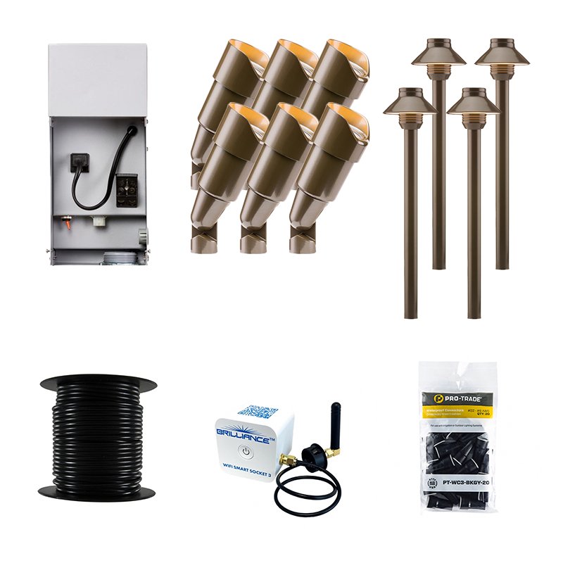 FX Luminaire 10 Piece RS & SP-A LED Landscape Lighting Kit, Bronze Finish, Wi-Fi Control (FX-10-KIT-BZ-SP-SMART-WIRE) - Lighting Disty - FX-10-KIT-BZ-SP-SMART-WIRE