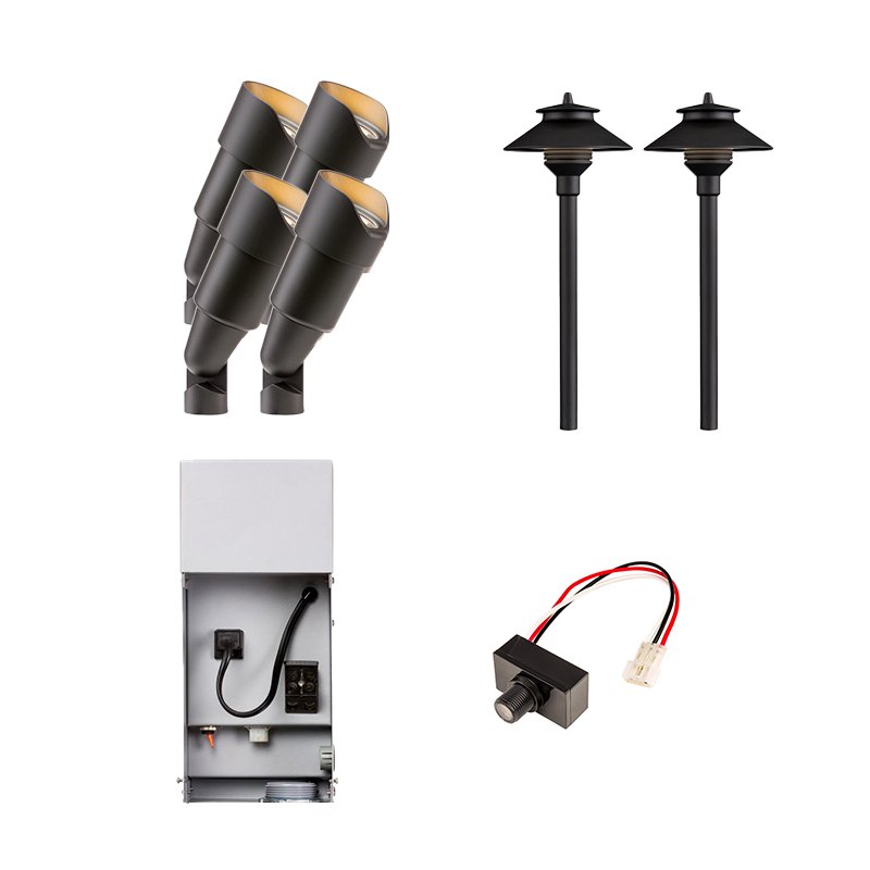 FX Luminaire 6 Piece RS & PL LED Landscape Lighting Kit, Black Finish, Photocell (FX-6-KIT-FB-PL-PC) - Lighting Disty - FX-6-KIT-FB-PL-PC
