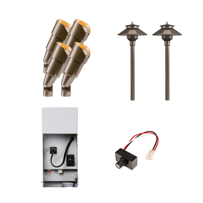 FX Luminaire 6 Piece RS & PL LED Landscape Lighting Kit, Bronze Finish, Photocell (FX-6-KIT-BZ-PL-PC) - Lighting Disty - FX-6-KIT-BZ-PL-PC