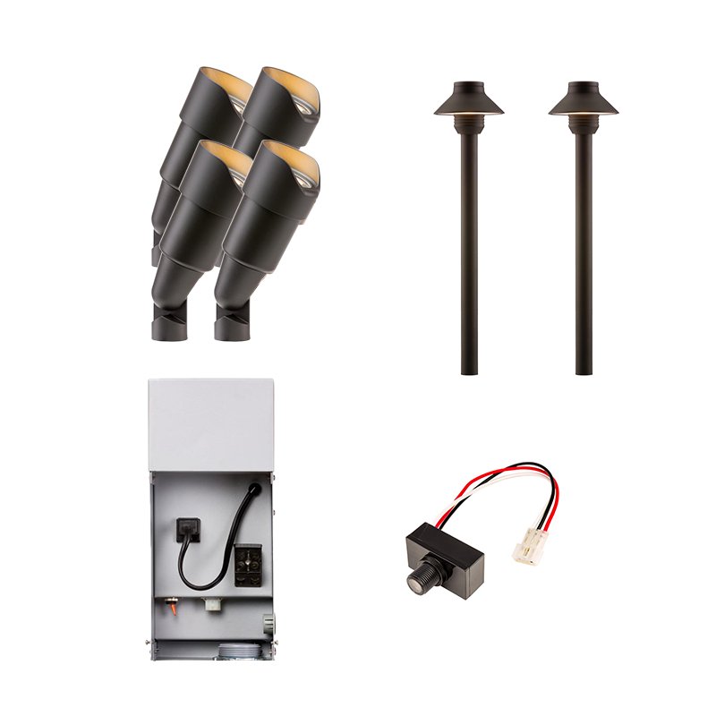 FX Luminaire 6 Piece RS & SP-A LED Landscape Lighting Kit, Black Finish, Photocell (FX-6-KIT-FB-SP-PC) - Lighting Disty - FX-6-KIT-FB-SP-PC