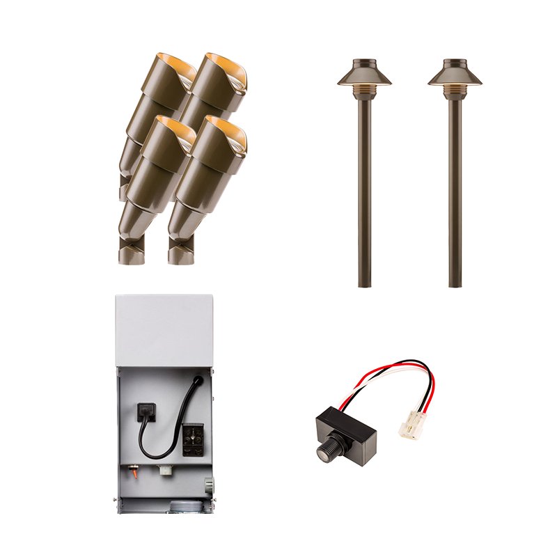 FX Luminaire 6 Piece RS & SP-A LED Landscape Lighting Kit, Bronze Finish, Photocell (FX-6-KIT-BZ-SP-PC) - Lighting Disty - FX-6-KIT-BZ-SP-PC
