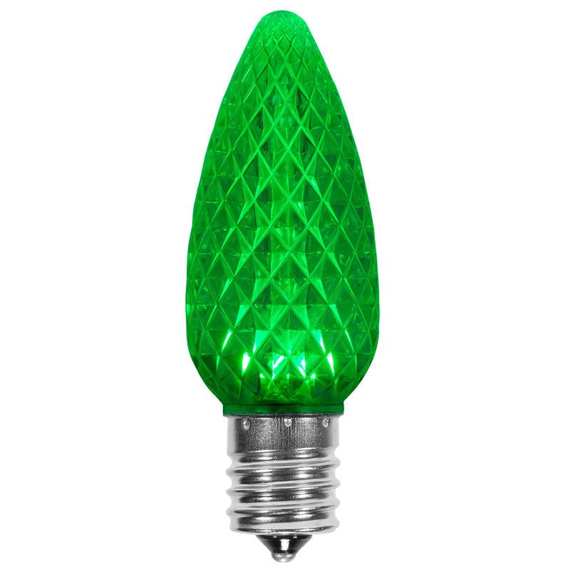 25 Pack C9 Green LED Superbrite Holiday Christmas Faceted Bulb - Lighting Disty - 81875