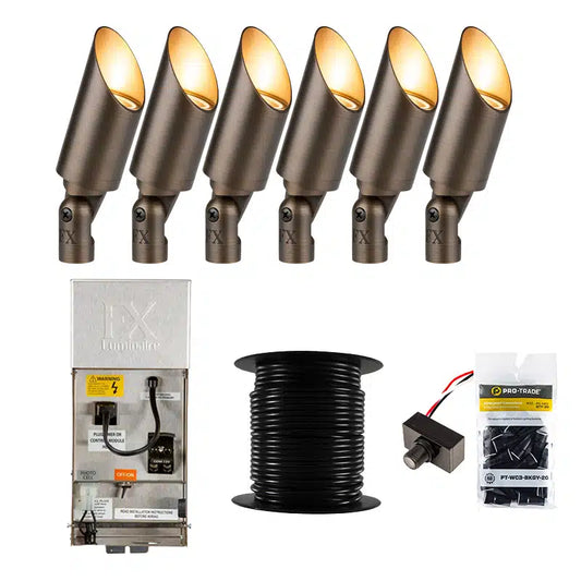 FX Luminaire Cora 6 Piece CA-51 Landscape Lighting Accent Up Light Kit, Brass Finish, Wi-Fi Control (FX-6-KIT-CA-PC-WIRE)