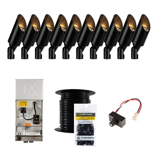 FX Luminaire Cora 10 Piece CA-51 Landscape Lighting Accent Up Light Kit, Black Finish, Photocell (FX-10-KIT-CA-PC-WIRE)