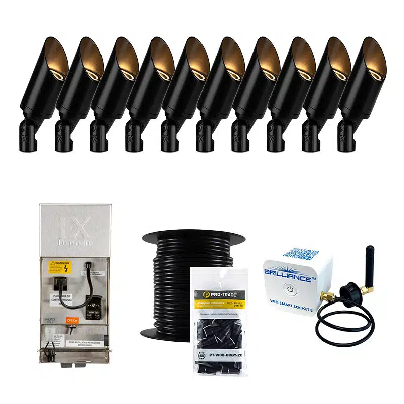 FX Luminaire Cora 10 Piece CA-51 Landscape Lighting Accent Up Light Kit, Black Finish, Wi-Fi Control (FX-10-KIT-CA-SMART-WIRE)