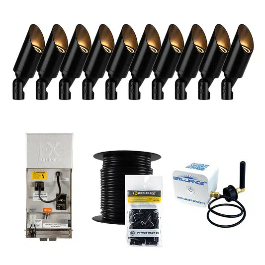 FX Luminaire Cora 10 Piece CA-51 Landscape Lighting Accent Up Light Kit, Black Finish, Wi-Fi Control (FX-10-KIT-CA-SMART-WIRE)